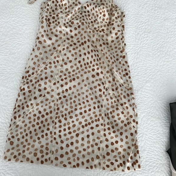 Beige and brown silk Italian dress- polka dots - Picture 2 of 3